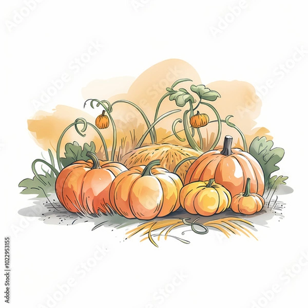 Fototapeta halloween background with pumpkins , Halloween autumn pumpkin and leaves , clipart isolated on white background 