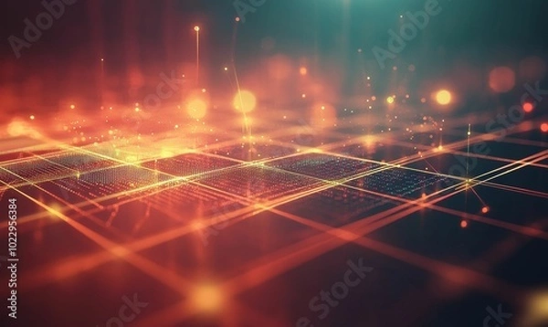 Fototapeta Abstract red and gold light grid.