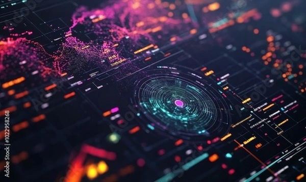 Fototapeta A futuristic interface with glowing data points.