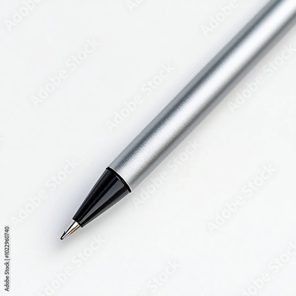 Fototapeta Pen cap removed, tip exposed, close-up from a diagonal angle, white background