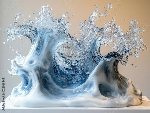 Fototapeta dynamic blue splash of water erupts in a mesmerizing dance, creating an energetic display against a pure white backdrop, embodying the motion and fluidity of nature