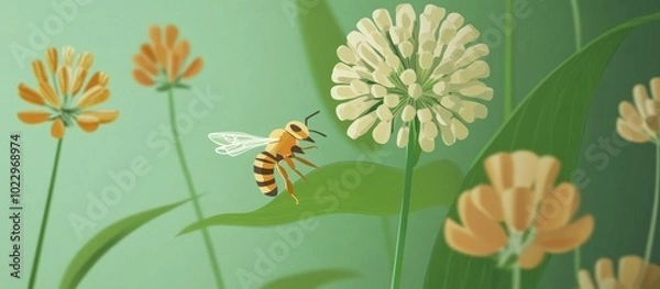 Fototapeta A Honey Bee Foraging On A Flower