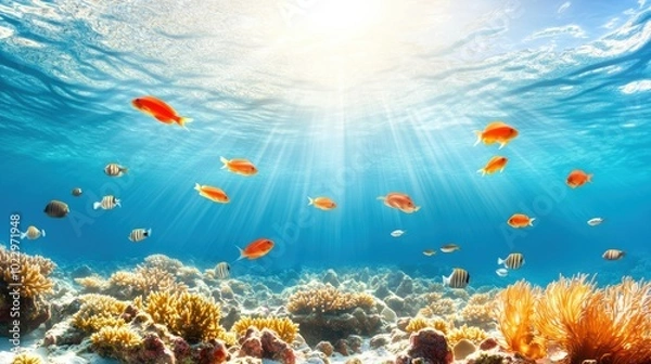 Fototapeta Vibrant Underwater Scene with Colorful Fish and Coral