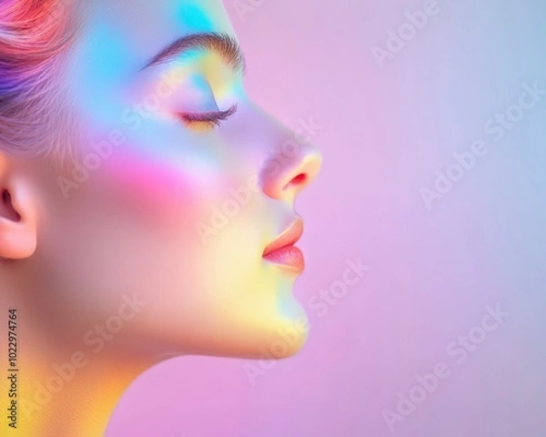 Fototapeta A woman with a colorful face is shown in a photo