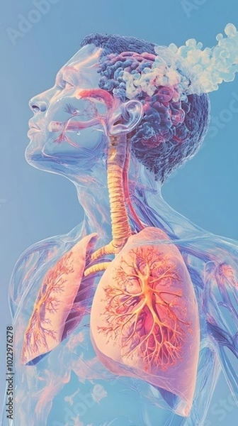 Fototapeta An illustration of the human lungs and airway system, highlighting their structure and location within each person's chest area.