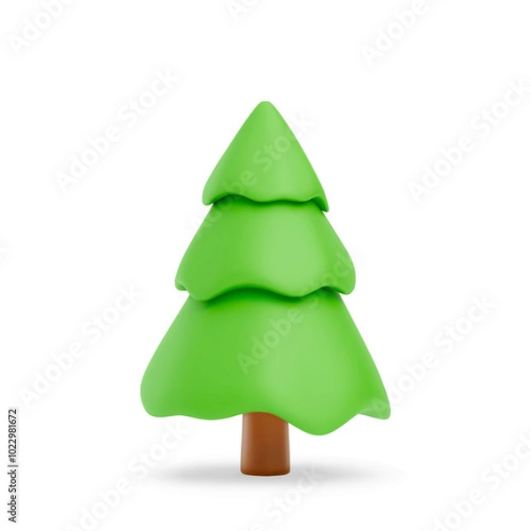 Obraz Cute 3d cartoon spruce isolated on white background. Evergreen tree icon for winter holidays, Christmas greeting card, invitations and posters. For environmental content. 3d vector illustration.