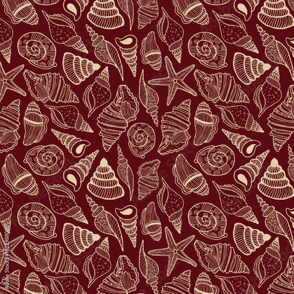 Fototapeta Bright vector background pattern with underwater marine life. Includes coral, seashells, and aquatic creatures. Perfect for kids designs, summer themes, and marine graphics.