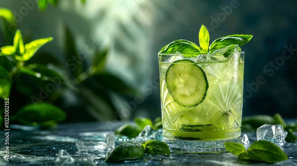 Obraz Cucumber Basil Gimlet cocktail	