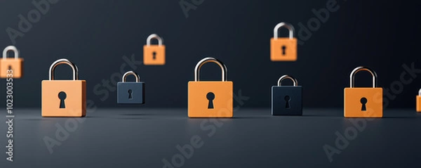 Fototapeta Colorful combination of orange and black locks, symbolizing security and protection in a modern, minimalist style.