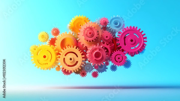 Obraz The concept of engineer education, gears and cogs composition isometric 3D vector illustration, studying science at university, and learning engineering.