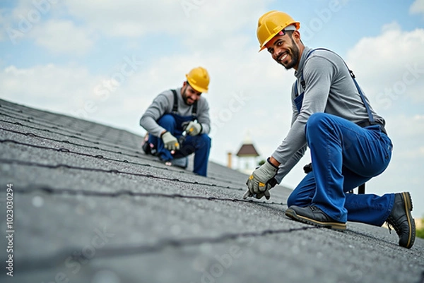 Obraz roofers working on the roof