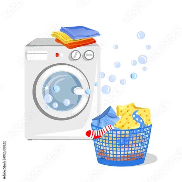 Obraz washing machine and clean clothes isolated