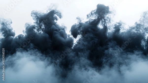 Obraz Abstract dark grey smoke isolated on white background.