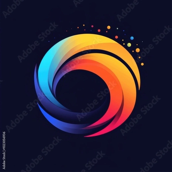 Fototapeta An abstract, circular logo with colorful, swirling layers in gradient colors. This logo represents concepts of motion, change, and modern digital technology.
