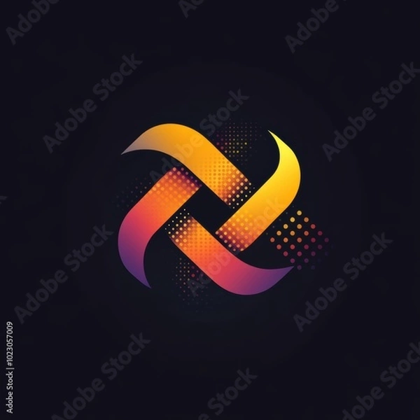 Fototapeta An abstract logo featuring a swirling, interconnected loop with a gradient of orange, yellow, and purple colors. The image represents concepts of infinity, collaboration, and modern technology.