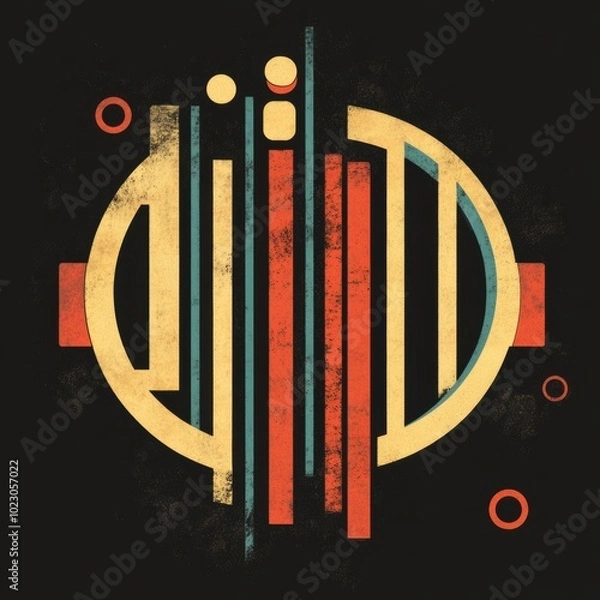 Fototapeta A retro-style, abstract design with geometric shapes, lines, and a circle. The image represents vintage art, graphic design, and concepts of creativity.