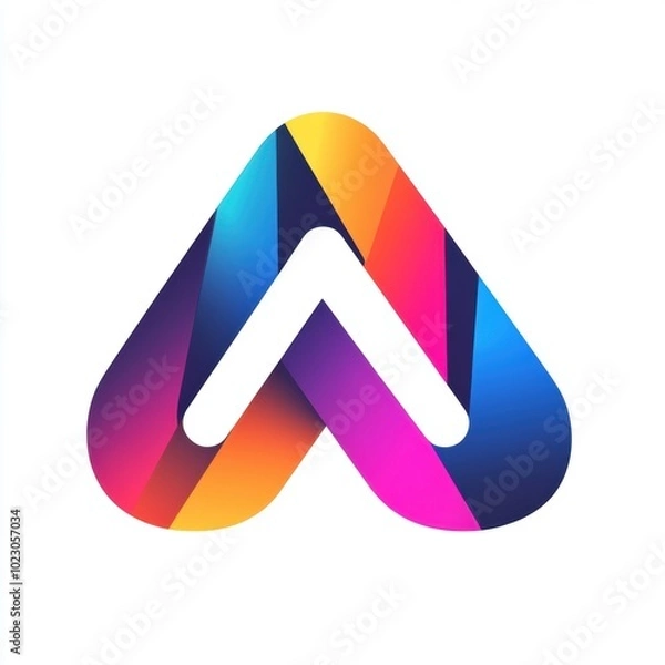 Fototapeta An abstract logo featuring a multi-colored, gradient arrow shape pointing upwards. It represents concepts of growth, progress, success, and innovation.