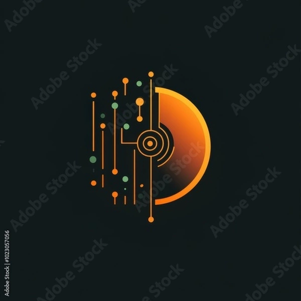Fototapeta An abstract illustration showing a glowing orange disk intertwined with a network of digital lines. It represents the concept of data streaming and media consumption in the modern era.