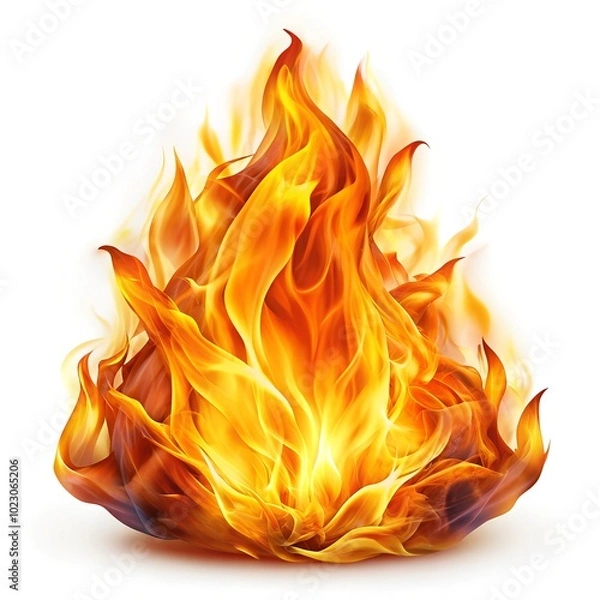 Obraz Bright and dynamic fire flames and white background cut out