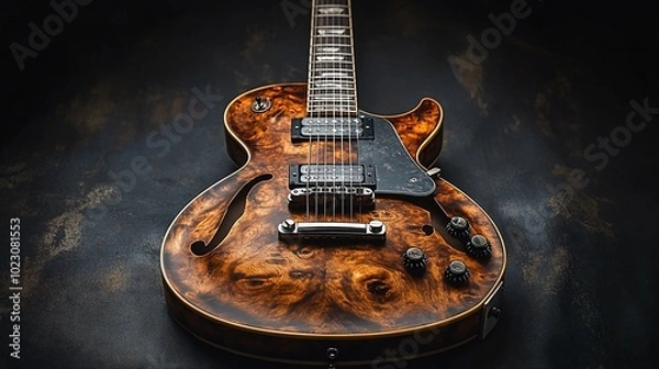 Fototapeta A beautifully crafted electric guitar with a unique wood finish and intricate details.