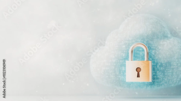 Fototapeta Cloud security concept with padlock and encrypted data for digital protection