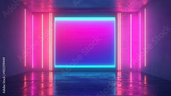 Fototapeta Futuristic Holographic Art Studio, a digital artist creates on a luminous canvas, vibrant colors and neon lights illuminate the creative space, showcasing innovative designs.