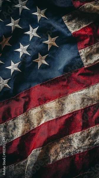 Obraz American flag with space for text, soft lighting, clean and professional design, patriotic, elegant folds of the flag, vivid and bold colors, perfect for posters or presentations