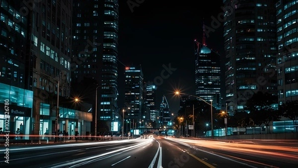 Obraz Abstract Light Trails of City Traffic: Long-Exposure Shot Capturing Vibrant Motion at Night