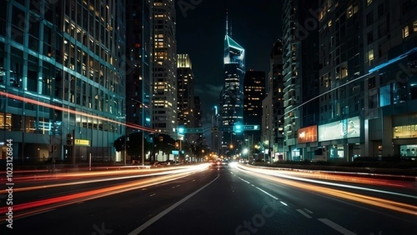 Obraz Abstract Light Trails of City Traffic: Long-Exposure Shot Capturing Vibrant Motion at Night