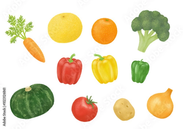Obraz 色鉛筆で描いた野菜と果物のイラスト