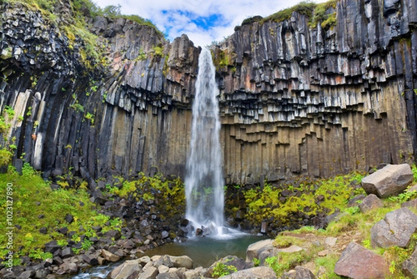 Fototapeta Svartifoss waterfall in Skaftafell in Vatnajökull National Park in Iceland