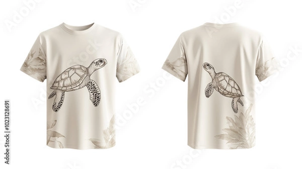 Fototapeta A plain t-shirt mockup template with front and back, a turtle design vision, turtle, png file, polo shirt, t-shirt model template, t-shirt mockup, template, on a transparent backgrounds