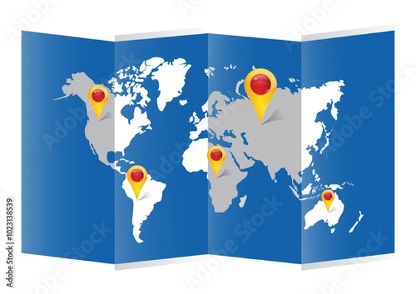Fototapeta World map with a colorful, geometric pattern made of triangles. Perfect for travel, diversity, and global themes.