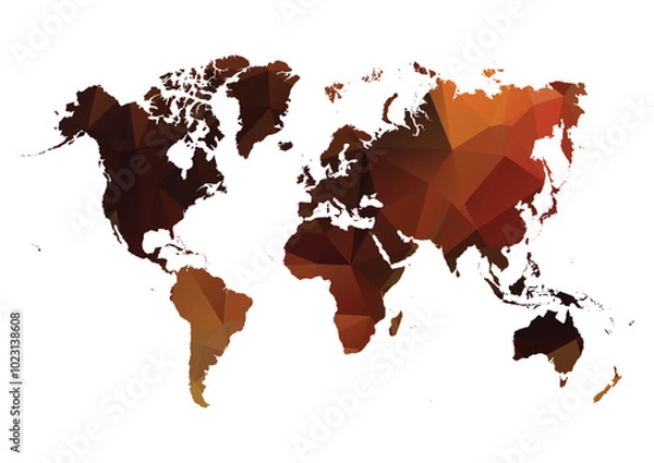 Fototapeta World map with a colorful, geometric pattern made of triangles. Perfect for travel, diversity, and global themes.