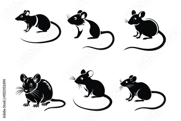 Fototapeta Minimal and abstract Mouse logos icons, Rat set vector illustration, Collection of Mice silhouette
