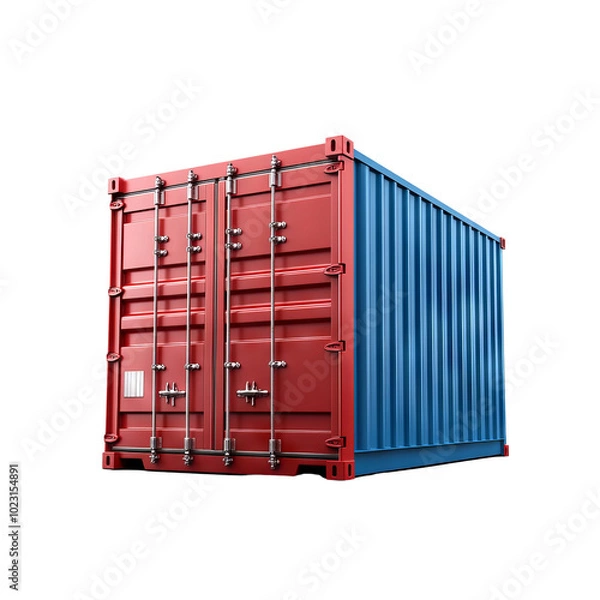 Fototapeta Red and blue shipping container on white isolated background., Transparent PNG