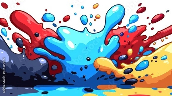 Fototapeta Colorful splashes of paint in vibrant hues creating an energetic visual effect.