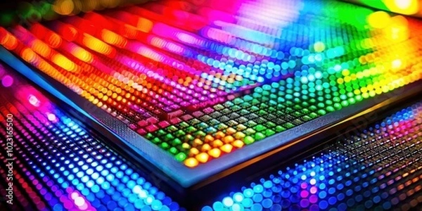 Fototapeta Vibrant macro photography of colorful OLED display for abstract background, colors, OLED, display, macro, photography
