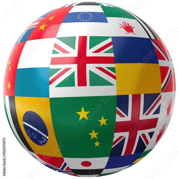 Obraz A colorful globe with flags from many countries including the United Kingdom