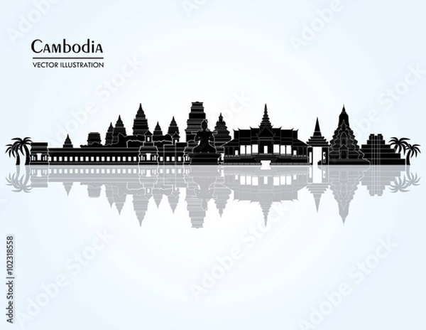 Obraz Landmark Cambodia Skyline. Ilustracja wektorowa