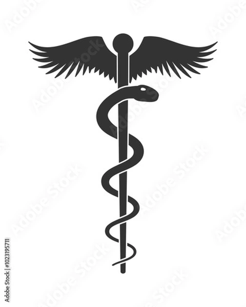 Fototapeta Staff of asclepius symbol. Caduceus sign. Snake around pole medical logo. Vector illustration image.
