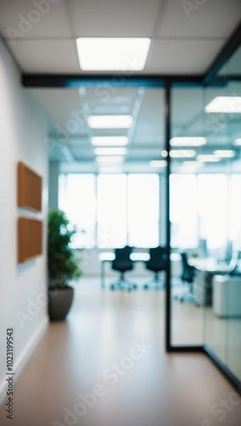 Obraz Blurred image of modern office interior with bokeh lights.