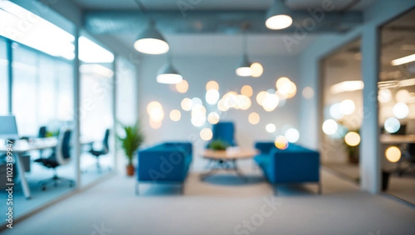 Obraz Blurred image of modern office interior with bokeh lights.
