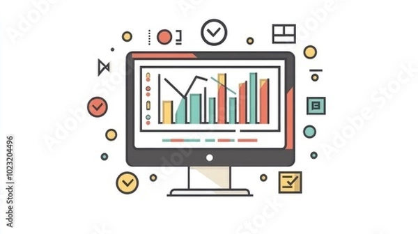 Fototapeta computer and business analysis and technology and digital marketing icons