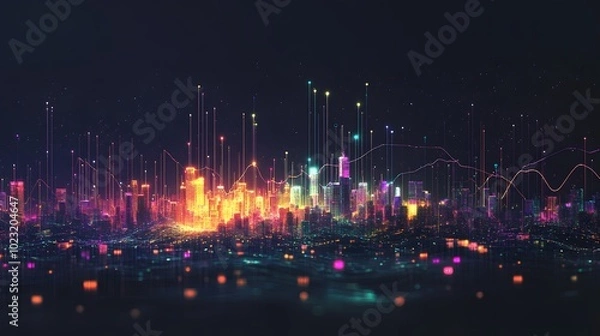 Obraz Global stock market visualization with cities connected by data graph lines