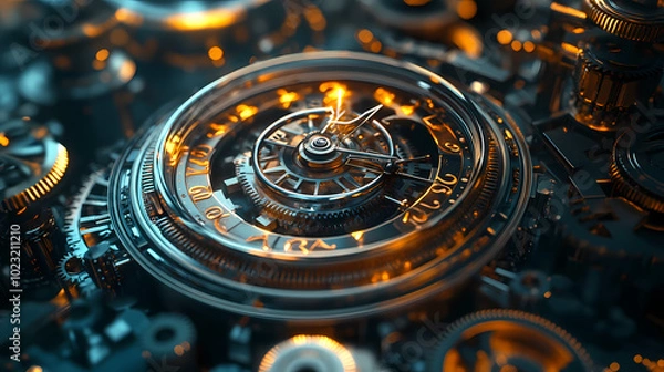 Fototapeta clock gear background and abstract . 3d, rendering, illustration