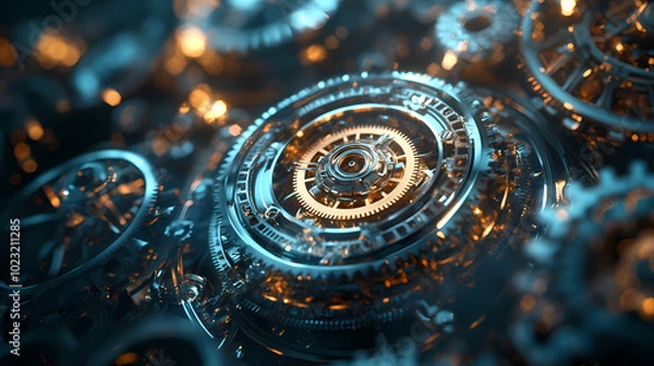 Fototapeta clock gear background and abstract . 3d, rendering, illustration