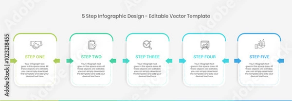 Fototapeta Five step Infographics Design Template, Chart diagram, Graph, Pie chart, workflow layout, squire diagram, report, Editable presentation design elements, Process diagram in white background
