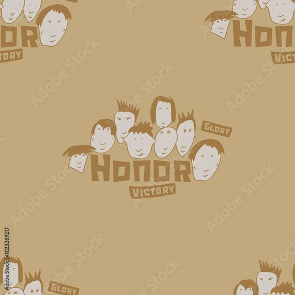 Fototapeta Seamless background with funny faces of anthropomorphic creatures. Humorous characters with different emotions