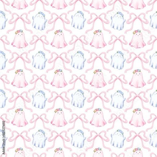 Obraz Seamless pattern with watercolor  aesthetic halloween ghost.Hand drawn watercolor. For fabric, packaging paper, scrapbooking.